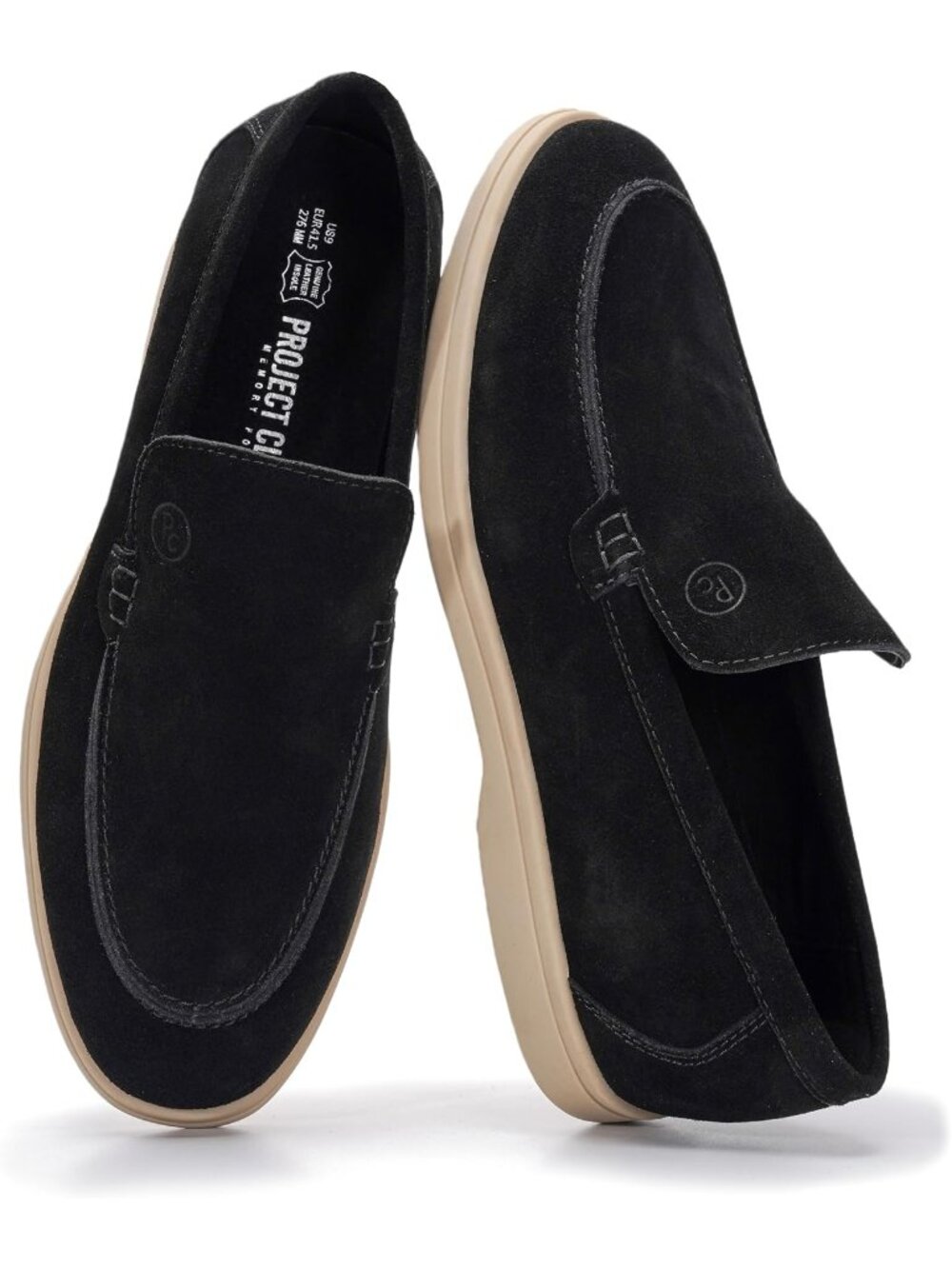 Project Cloud Men's Black Suede Closed Toe Memory Foam Leather Slip On Loafers